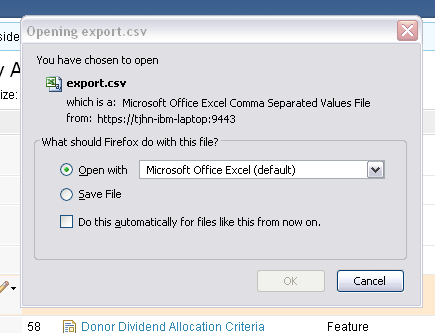 Export csv dialog