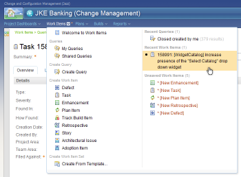 Capability menu with static sections on the left and dynamic content on the right