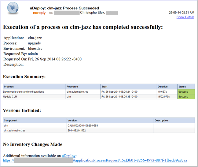 Result of IBM UrbanCode automated deploy