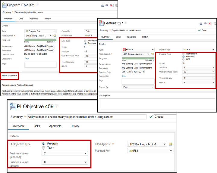 Work item types created by SAFe Program process template