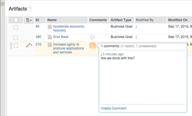 You can now add the Comments column to the Artifacts page