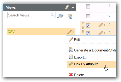 The Link by Attribute module view menu