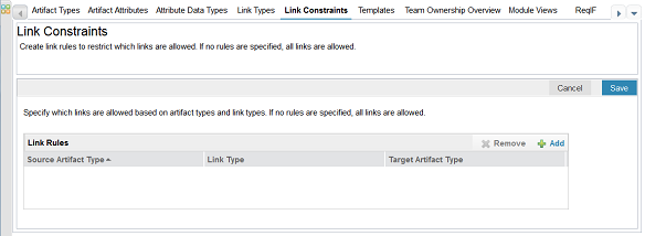 Project Properties: Link Constraints tab