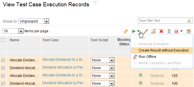 Bulk test case execution