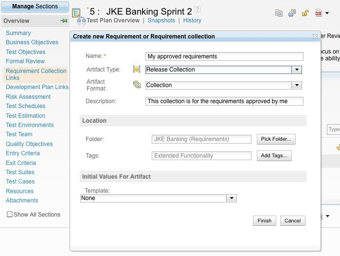 Requirement collections from test plans