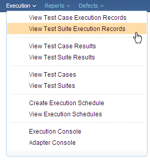 Test suite execution records menu pick