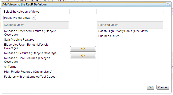picture of Add views to the ReqIF definition window