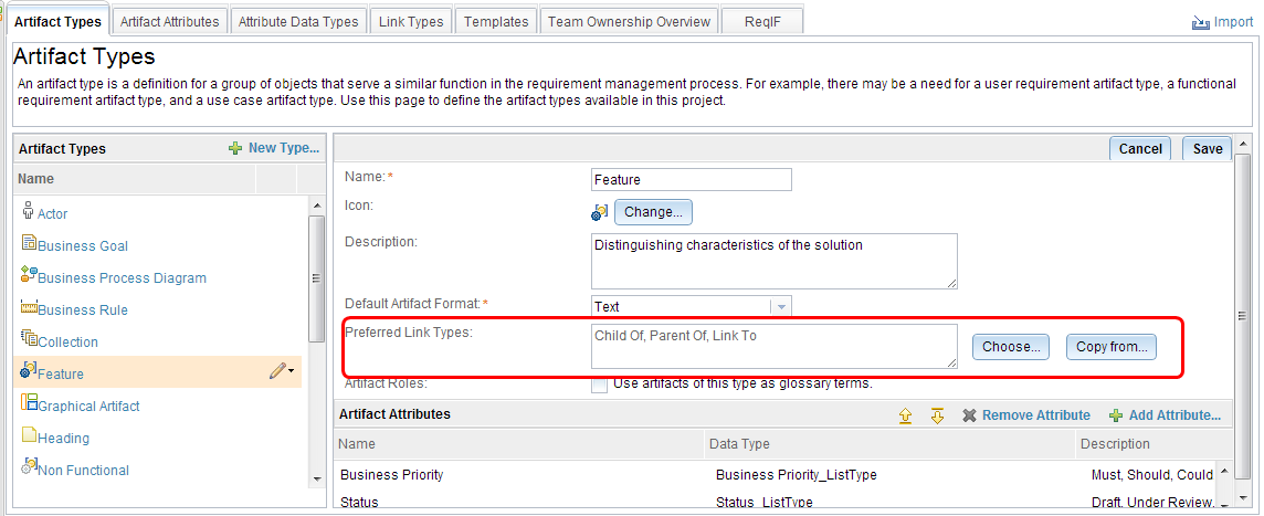 picture of preferred link types field