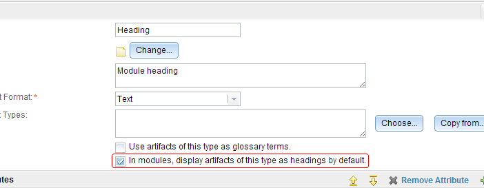 check box to display artifacts as headings