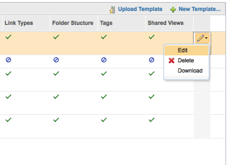 template tab of project properties