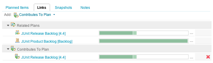 Plan view with links to test plan and development plan