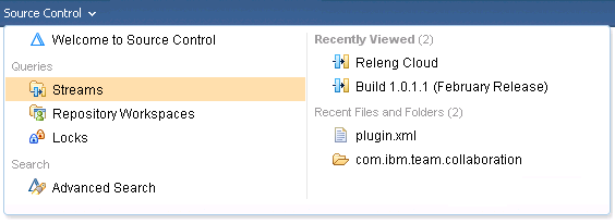 Source Control Web UI menu gives quick navigation to source control artifacts