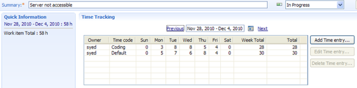 Tracking time for a work item