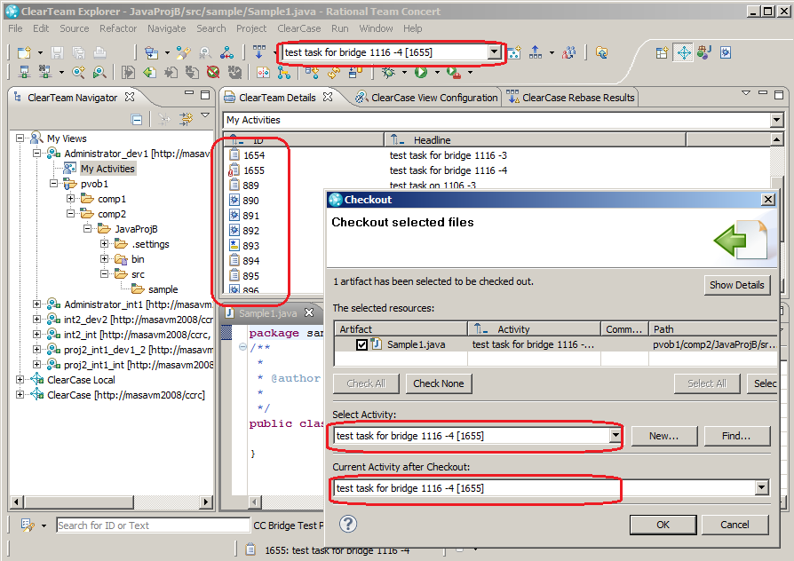 Screenshot of the ClearTeam Explorer integration for UCM