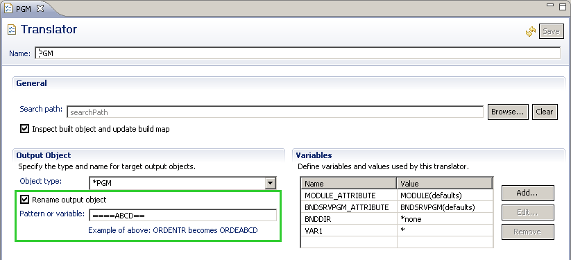 Pattern in IBM i Translator Editor