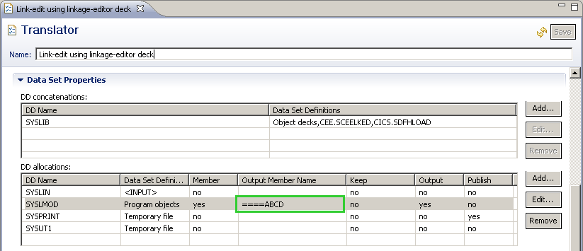 Pattern in z/OS Translator Editor