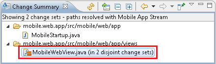 Change Summary view decorates items with a decorator 'disjoint change sets' if the selected change sets have gaps