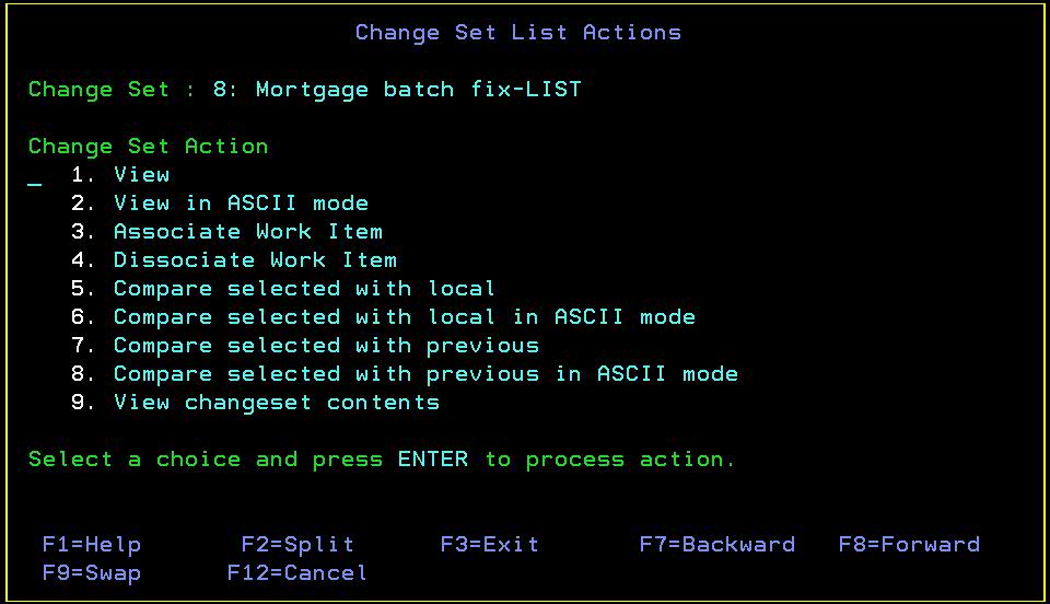 ISPF CLient Change Set list actions