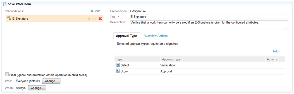 E-Signature precondition editor