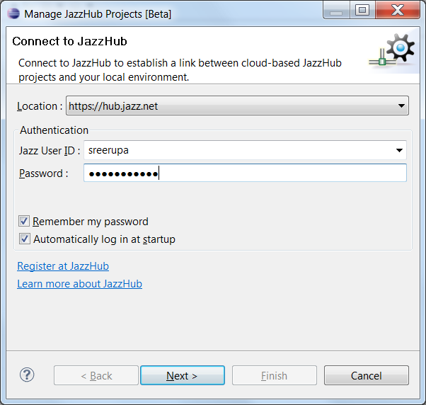 Manage JazzHub Projects Wizard