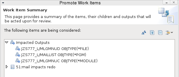 Impacted outputs summary