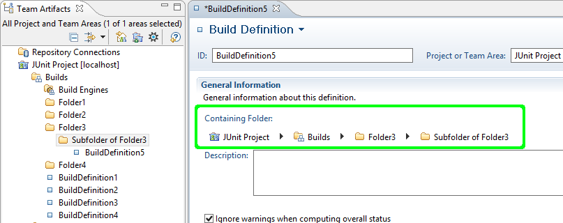 Build definition containg folder crumb