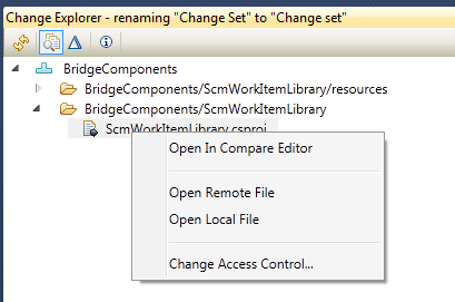 Context menu in Change Explorer view
