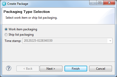 The Create Package Package Selection page on IBM i