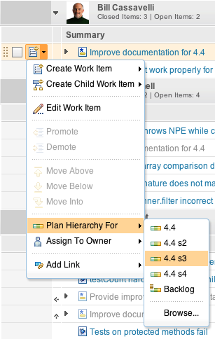 Plan Hierarchy Action