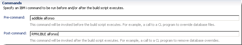 IBMi pre and post commands