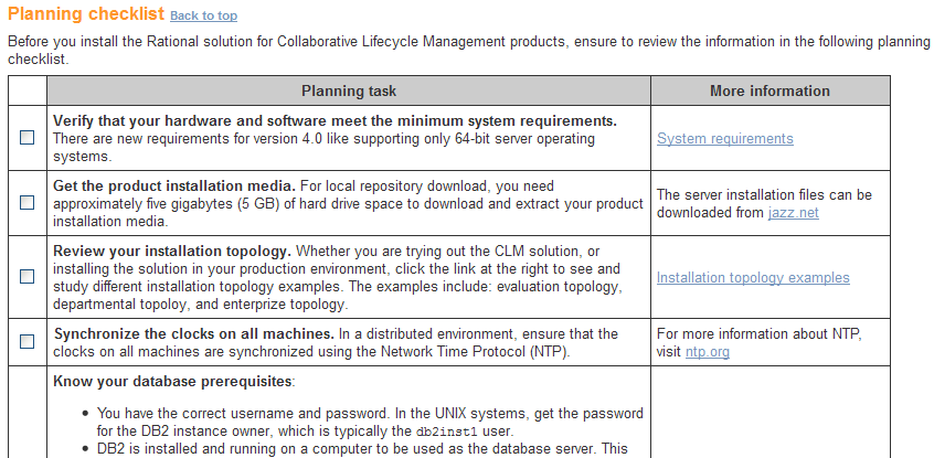 Screen capture of planning checklist within the instructions returned by the interactive installation guide