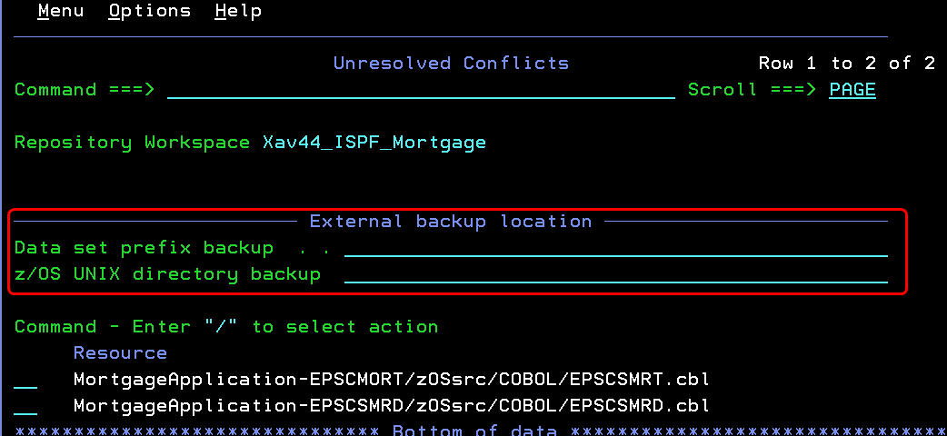 ISPF Client unresolved conflict backup location
