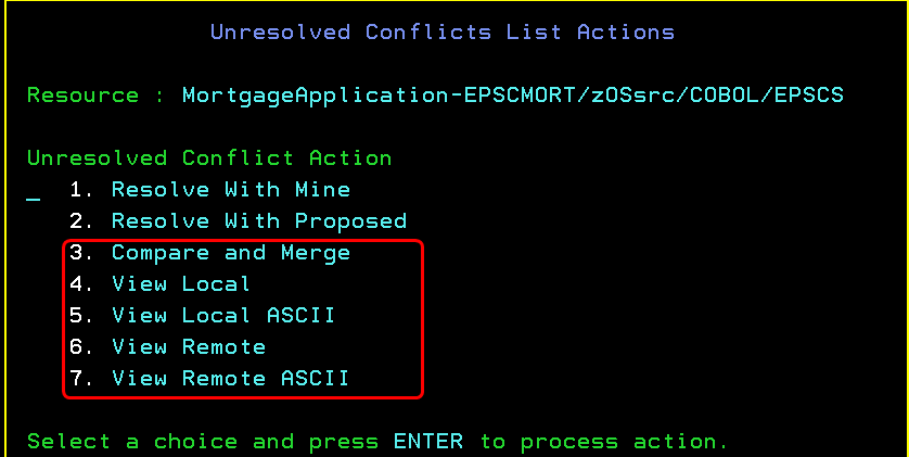 ISPF Client unresolved conflict list actions