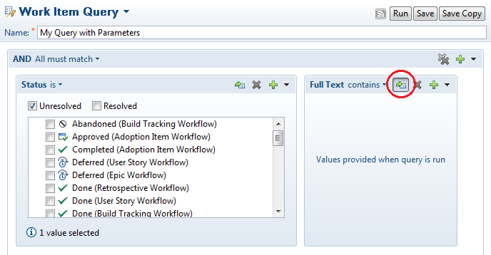 Query editor with parameter query