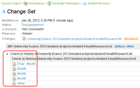 Check in history in Source Control web client