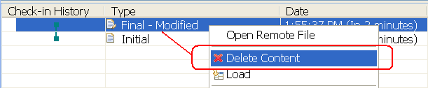 Delete Content action in Check-in History