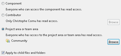 Access Control dialog controls the scope of files and folders in a component