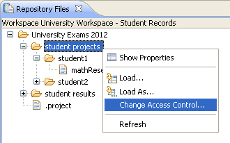 From repository files view, you can change access control for files and folders