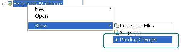 Show > Pending Changes adds a workspace or a stream to the list of workspaces tracked in the pending changes view