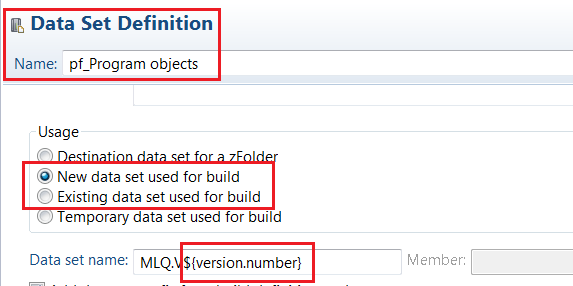 Support build properties in data set definitions