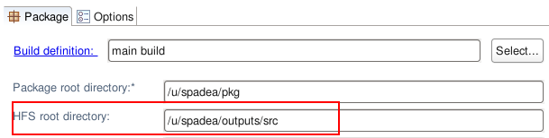 Image of the package definition output text field