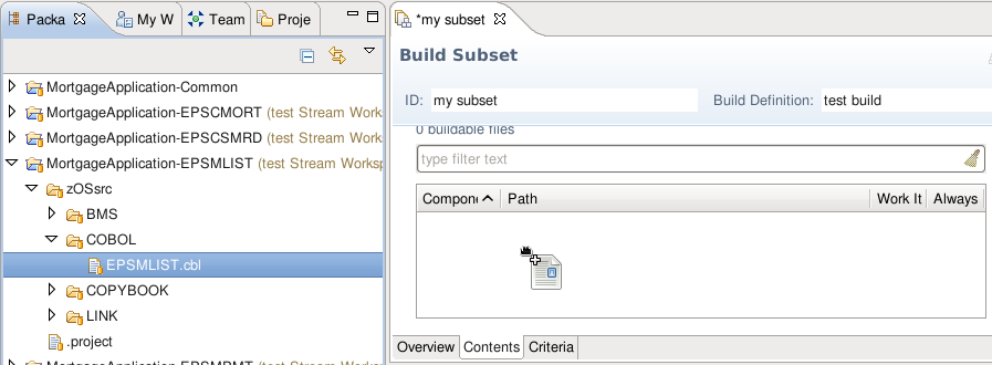 A file from project explorer is easily dragged into the subset editor.