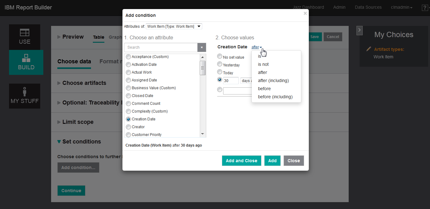 Jazz Reporting Service Report Builder - Add condition for creation date