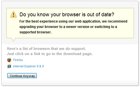 Browser out of date pop up