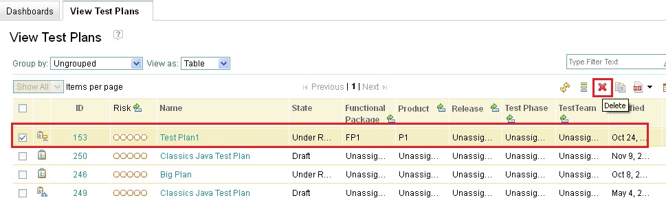 Deleting a Test Plan