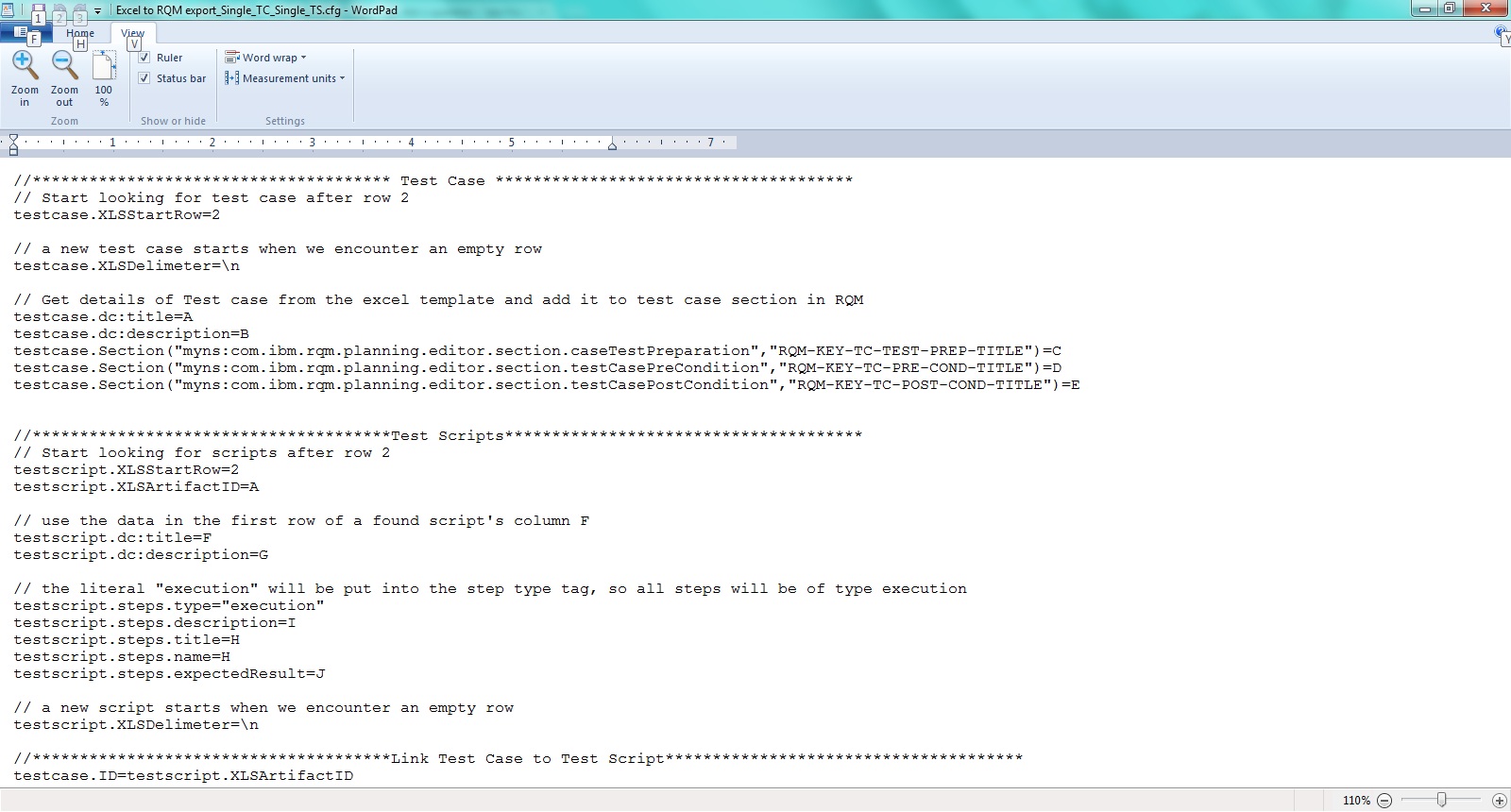 RQM Excel Import Config