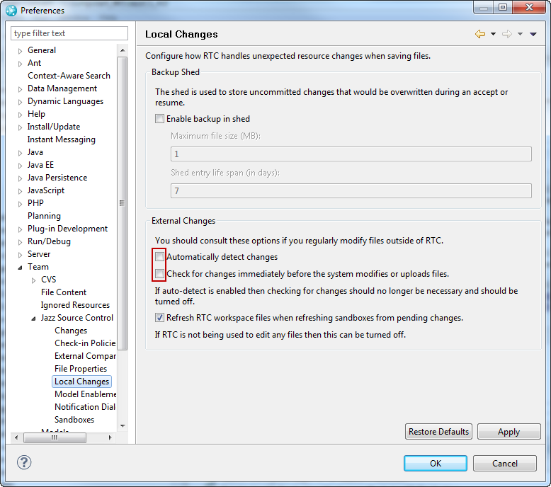 Enable detection of external changes.