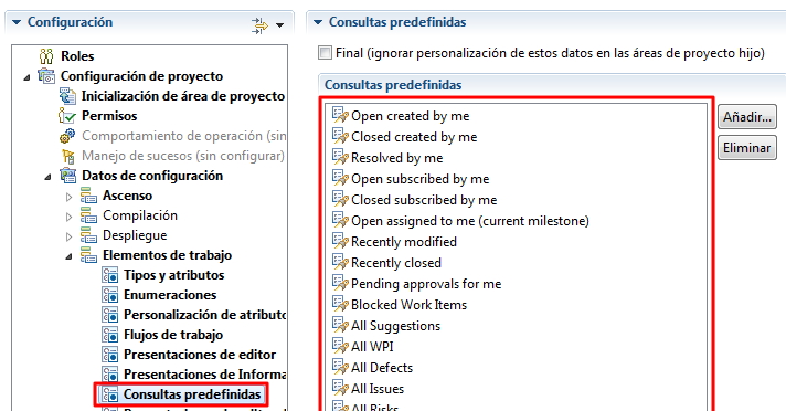 Predefined queries section Spanish RTC