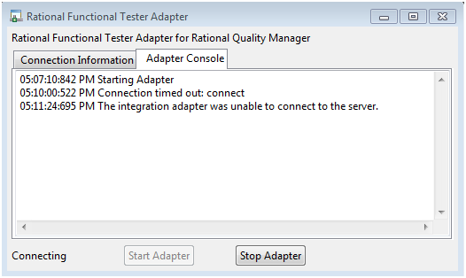 image of the error while connecting RFT and RQM