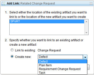 Releated Change Request Add Link Dialog